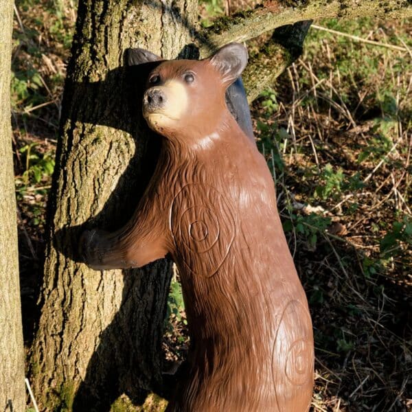 3D-Ziel Kleiner Braunbär an einem Baumstamm kletternd