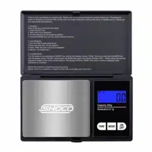 Shocq Grain Scale Digital geöffnet mit Wiegefläche und beleuchtetem Display